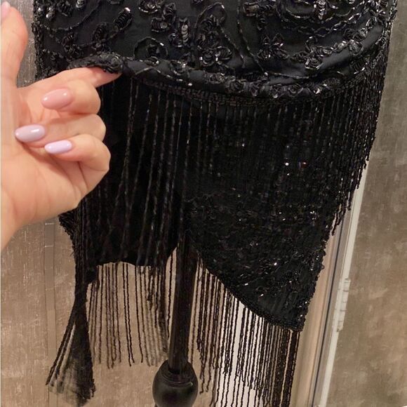 Elegant Black Beaded Fringe Dress, US2 - Picture 6 of 14